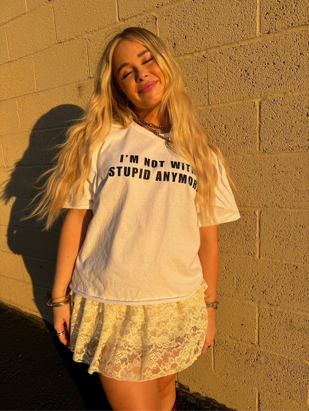 "I'M NOT WITH STUPID ANYMORE" oversized tee