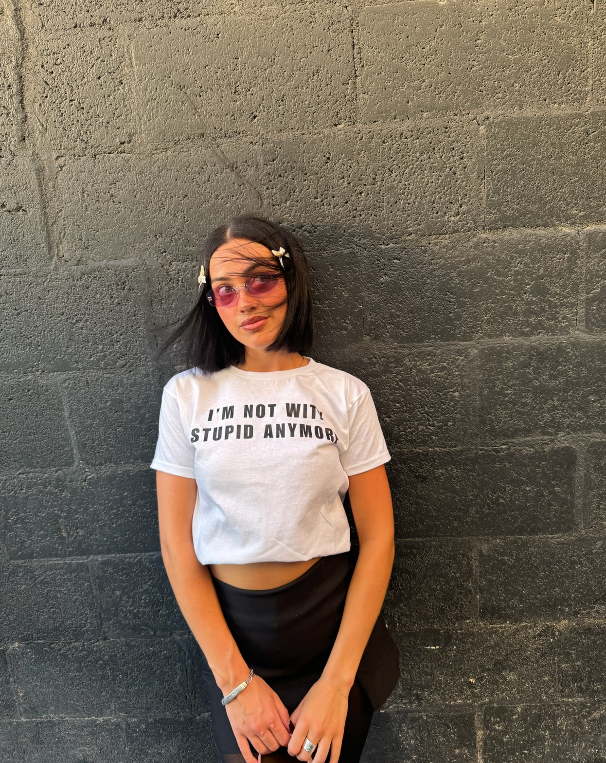 "I'M NOT WITH STUPID ANYMORE" baby tee